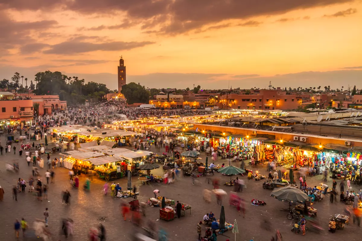 Marrakech palace courtyard at golden hour